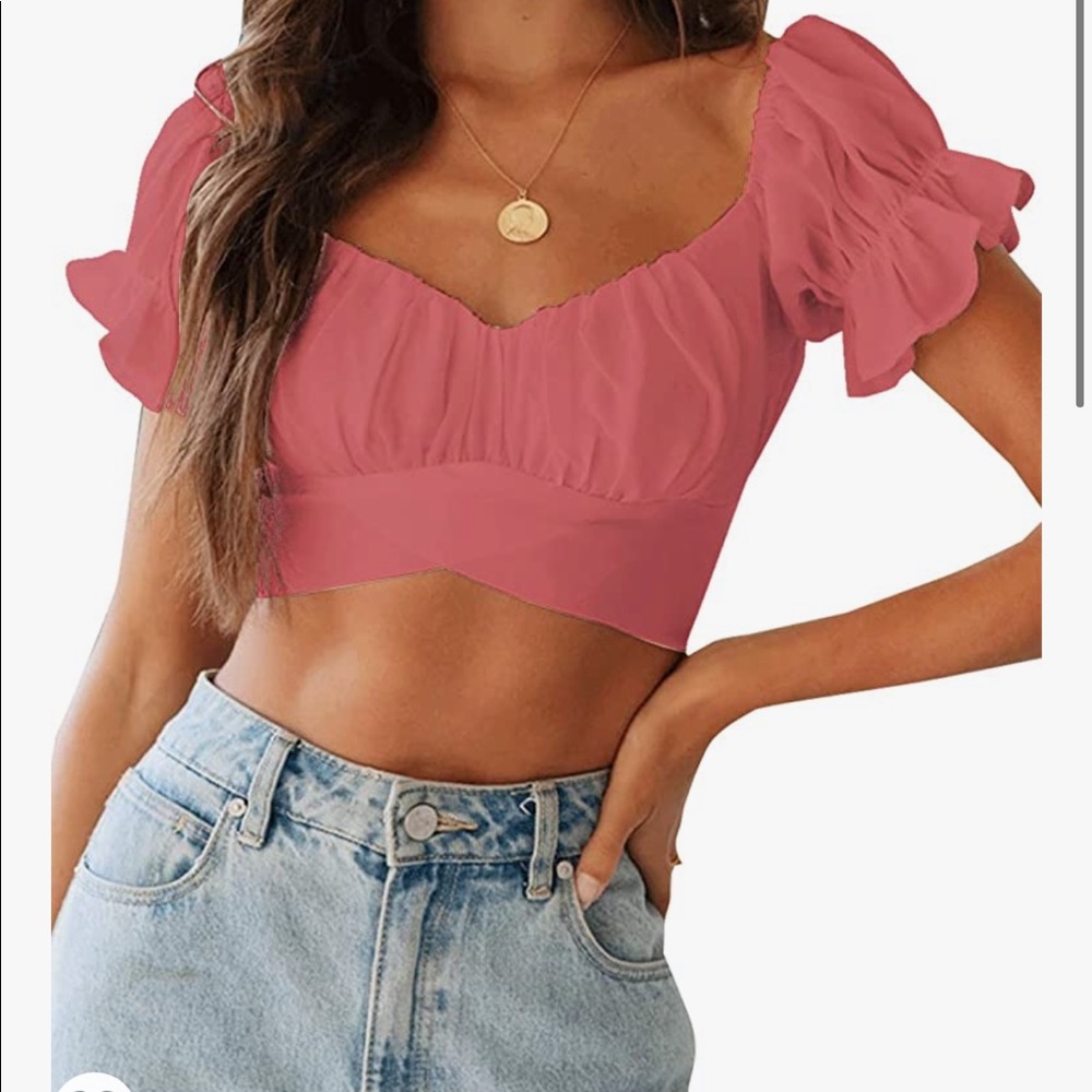 Pink tie up back crop top